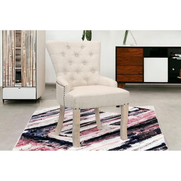HomeRoots Amelia 24 in. White Fabric Arm Chair with Nailhead Trim