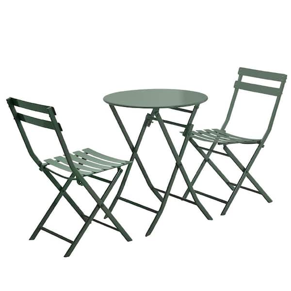 ITOPFOX Dark Green, 3-Pieces Patio Bistro Set of Foldable Round Table and Chairs