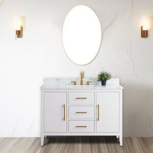 48 in. W x 22 in. D x 34 in. H Single Sink Bathroom Vanity Cabinet in White with Engineered Marble Top