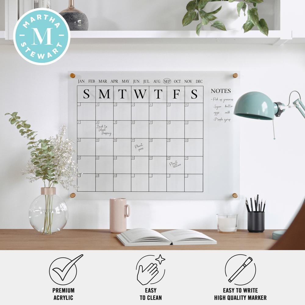 Clear Acrylic Monthly Wall Calendar with Notes and Dry Erase Marker