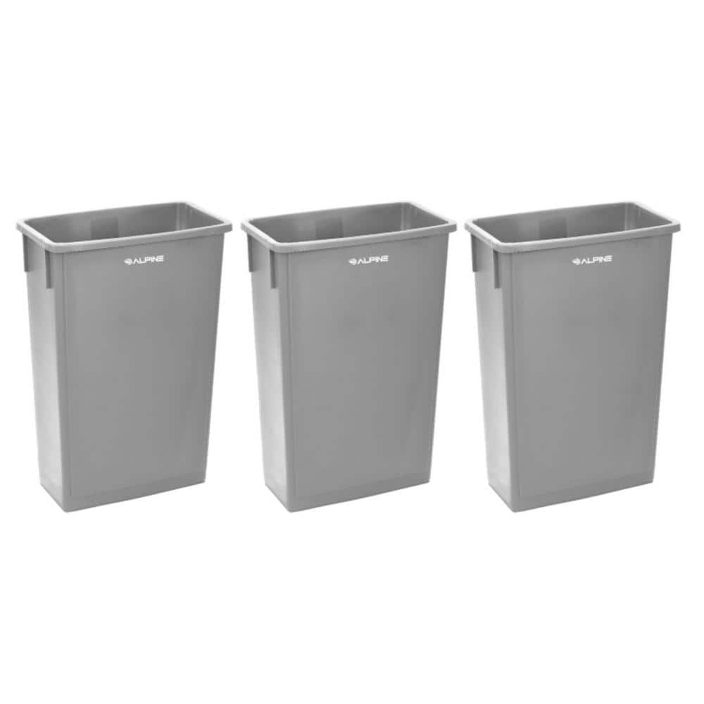 23 Gal. Gray Open Top Waste Basket Slim Vented Commercial Garbage Trash Can