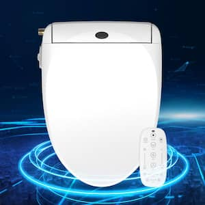 Electric Bidet Seat for Elongated Toilets with Multiple Spray Modes, Wireless Remote Control & Side Push Button in White