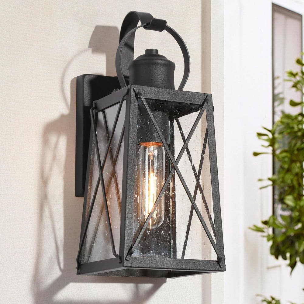 Craftsman 1-Light Matte Black Outdoor Wall Lantern Sconce with Clear Seeded Glass price history on PriceWatchPro