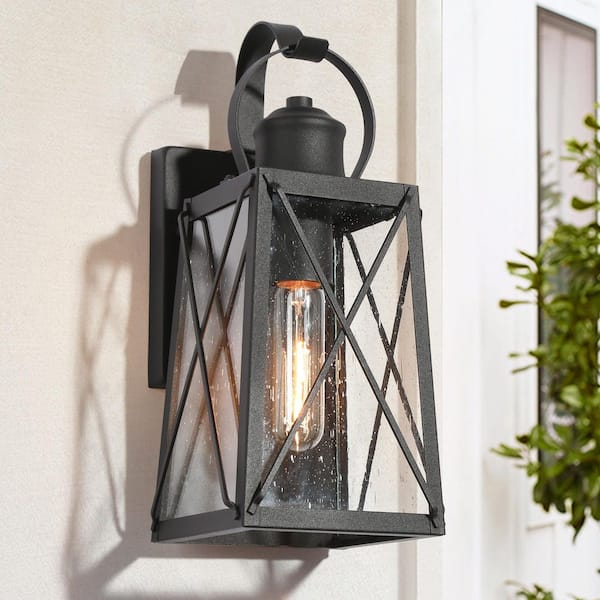 LNC Craftsman 1-Light Matte Black Outdoor Wall Lantern Sconce with Clear Seeded Glass