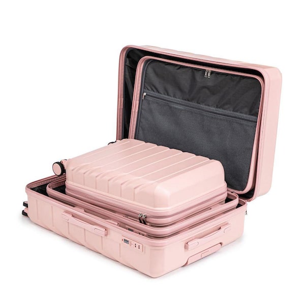 INNOBULE 3 Piece Pink ABS Plastic Hardside Spinner Wheels Luggage
