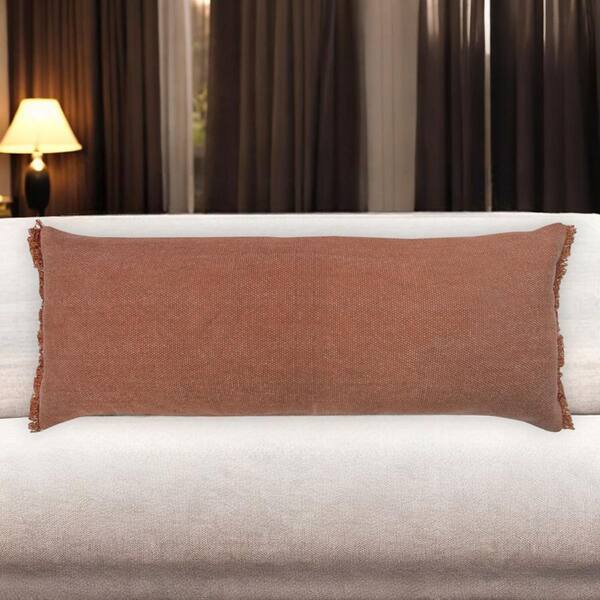 HomeRoots Terra Cotta Solid Polyester 14 in. x 36 in. Throw Pillow