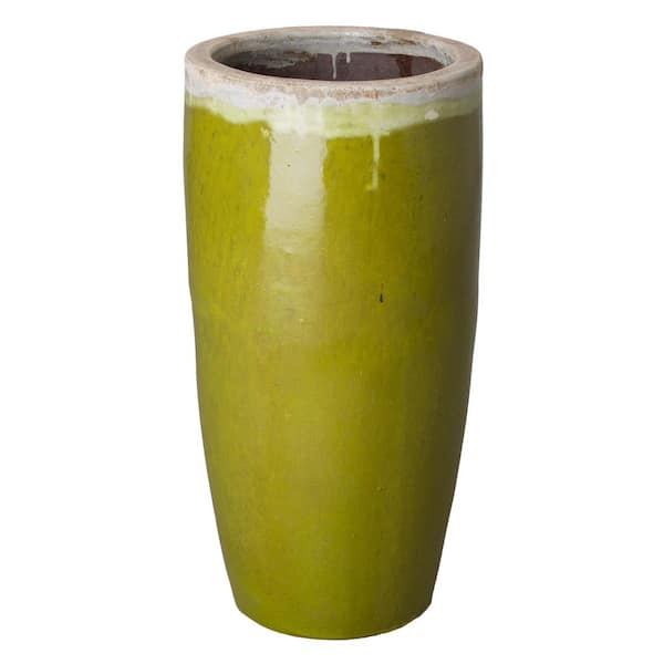 Emissary Tall 18 in. D x 34 in. H Reef/Lime Ceramic Round Planter with Drainage Hole