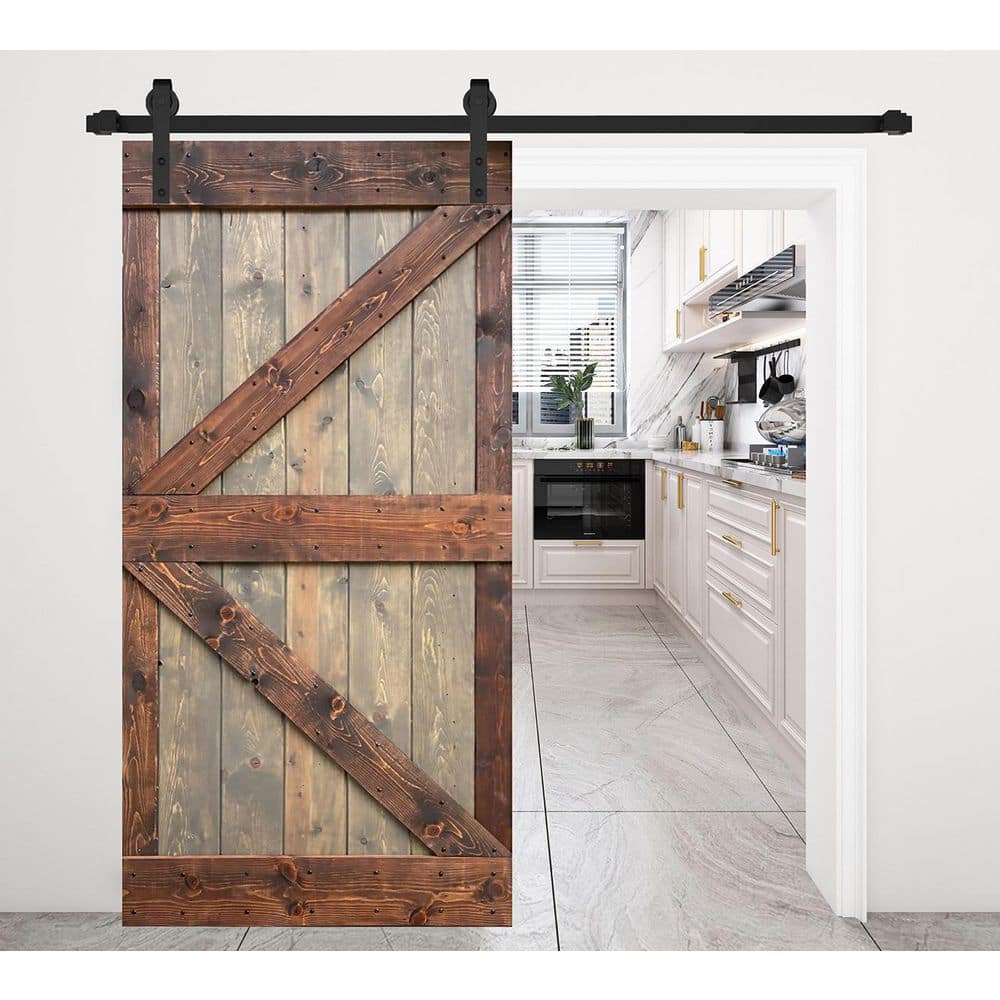 K Style 42" x 84" Brown Walnut Finished Solid Wood Barn Door Slab
