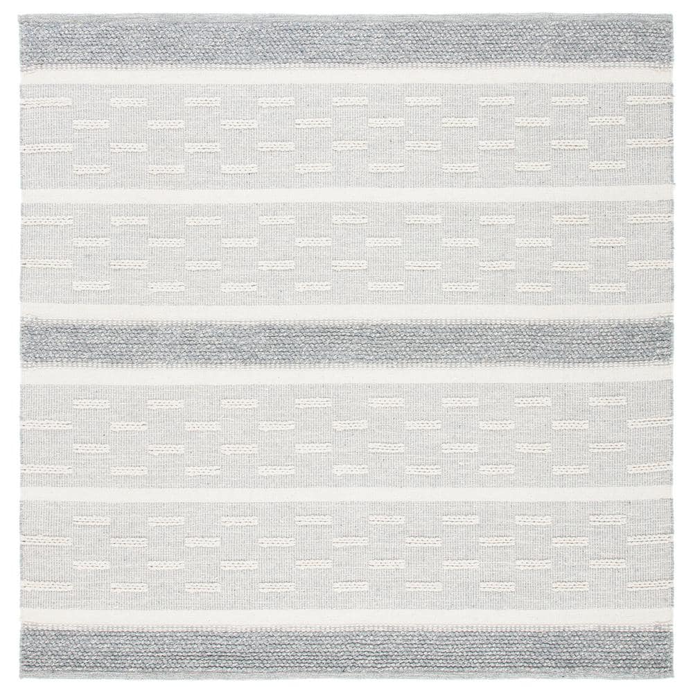 Ivory Striped Kilim 3' Square Hand-Woven Wool & Cotton Rug