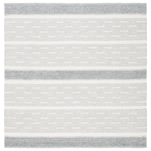 Striped Kilim Ivory Grey Doormat 3 ft. x 3 ft. Striped Square Area Rug