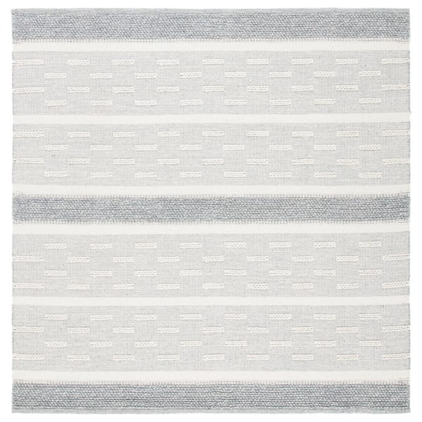 SAFAVIEH Striped Kilim Ivory Grey Doormat 3 ft. x 3 ft. Striped Square Area Rug