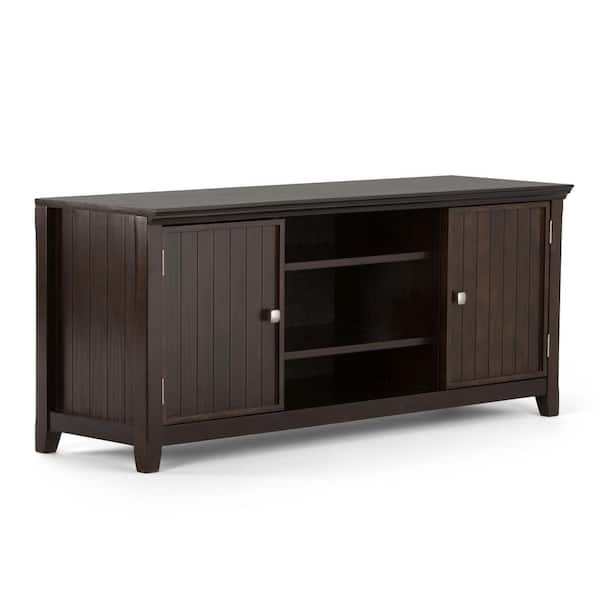 Simpli Home Acadian Solid Wood 54 in. Wide Rustic TV Media Stand in Tobacco Brown for TVs Upto 60 in.