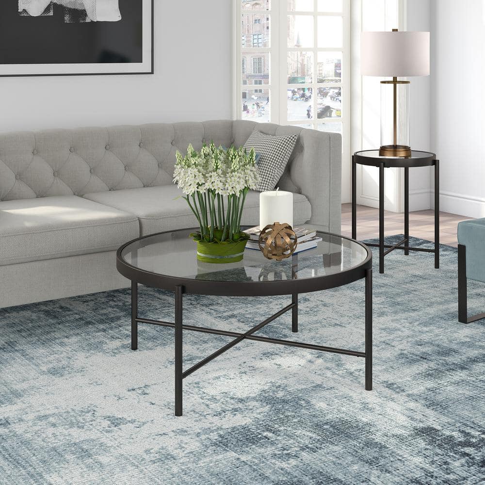 Duxbury 36" Blackened Bronze Round Glass Coffee Table