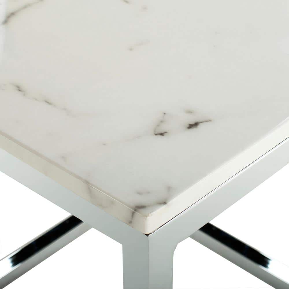 Bethany 20" White Marble and Chrome Square End Table
