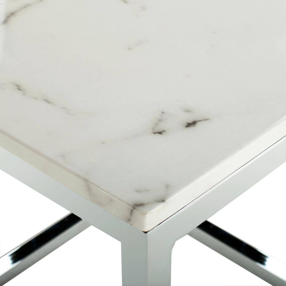 Bethany 20" White Marble and Chrome Square End Table