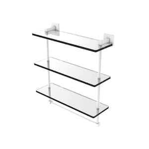 Montero Collection 16 in. W Triple Tiered Glass Shelf with Integrated Towel Bar in Matte White