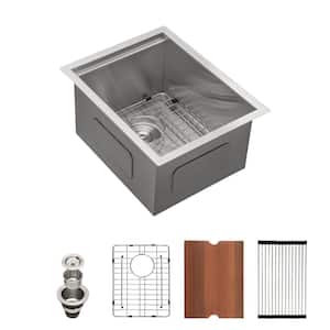 16 Gauge Stainless Steel 15 in. Single Bowl Right Angle Corner Undermount Workstation Kitchen Sink with All Accessories