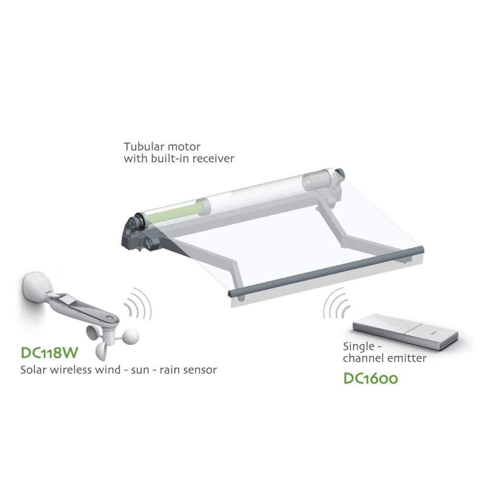 Wireless Solar Powered Wind and Sun Sensor for Motorized Awnings