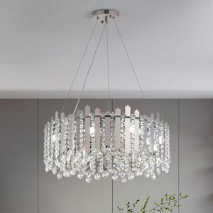 23.6 in. Modern 8-Light Chrome Crystal Chandelier Circle Round 2-Tiers Chandelier for Dining Living Room Bedroom