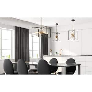 8-Light Black Modern Kitchen Island Chandelier, Sputnik Brass Hanging Pendant Light Caged Hanging Light