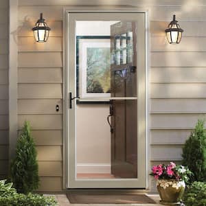 36 in. x 80 in. 3000 Series Almond Left-Hand Self-Storing Easy Install Storm Door with Oil-Rubbed Bronze Hardware