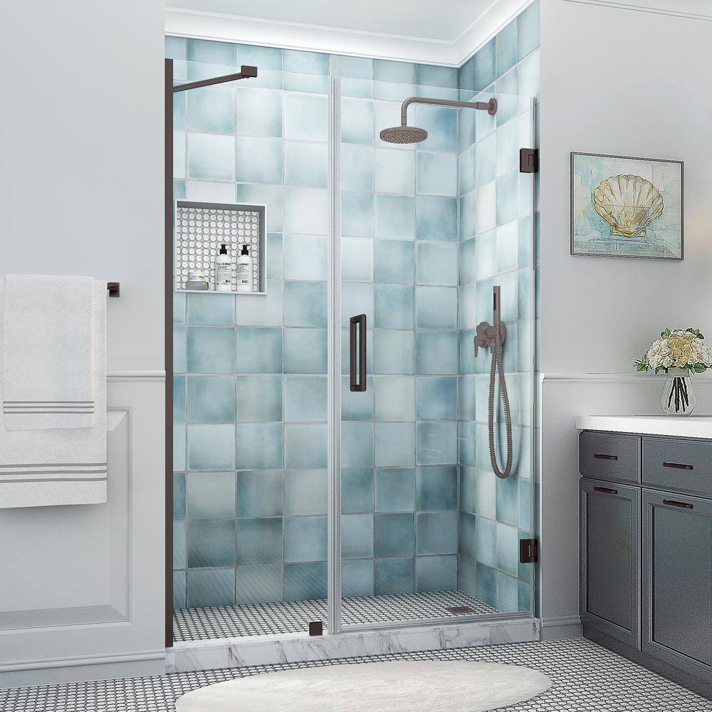 Belmore XL 54.25 - 55.25 in. W x 80 in. H Frameless Hinged Shower Door with Clear StarCast Glass in Bronze price history on PriceWatchPro