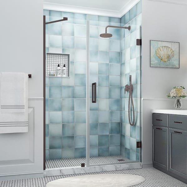 Aston Belmore XL 56.25 - 57.25 in. W x 80 in. H Frameless Hinged Shower Door with Clear StarCast Glass in Bronze