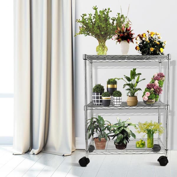 Simple Deluxe 3-Shelf Shelving with Wheels Steel Organizer 23 in. W x 13 in. D x 30 in. H in Silver