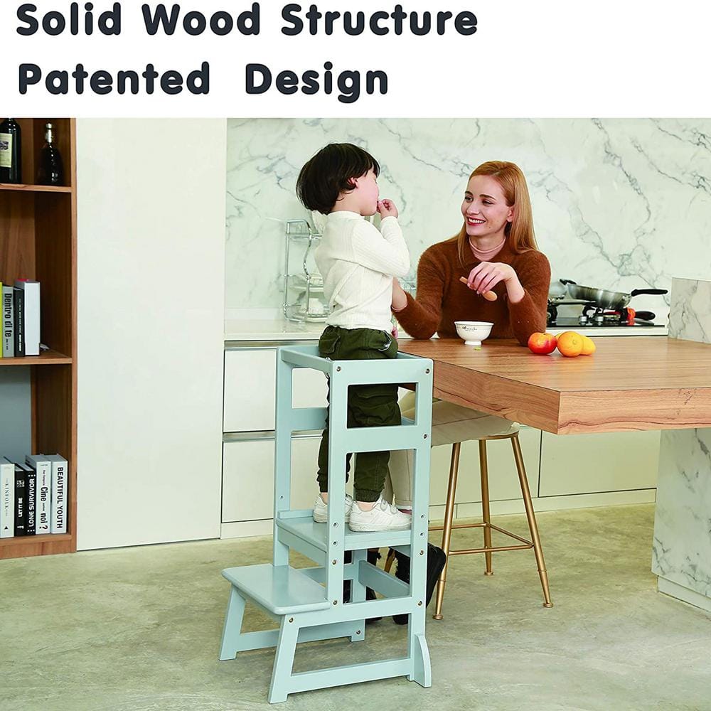 Gray Adjustable Height Wooden Kitchen Step Stool for Kids