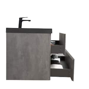 Lodi 48 in. W x 20 in. D x 16 in. H Single Floating Bathroom Vanity with Black Quartz Sand Top in Grey Assembled