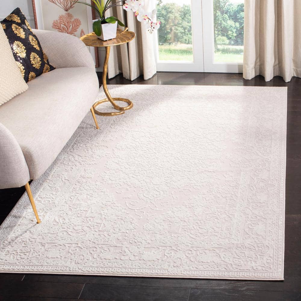 Ivory Rectangular Synthetic Easy Care Area Rug