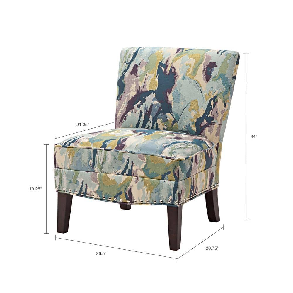 Multicolor Abstract Upholstered Armless Slipper Chair with Birch Legs