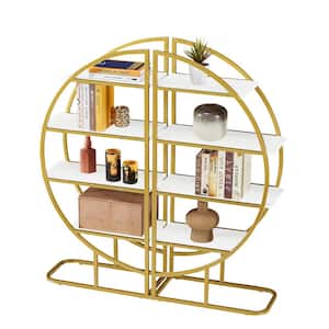 47.2 in.W Gold Metal Round Shape 4 Tiers Home Office Open Bookcase with White MDF Board