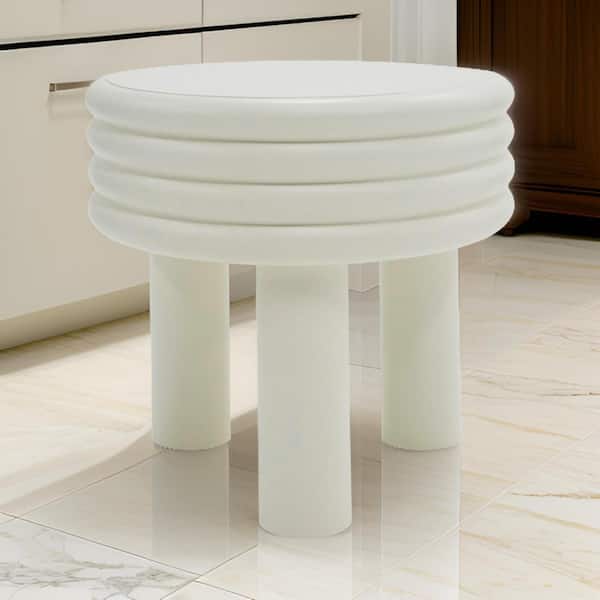 Benjara 20 in. White Round Wood End Table with Three round legs