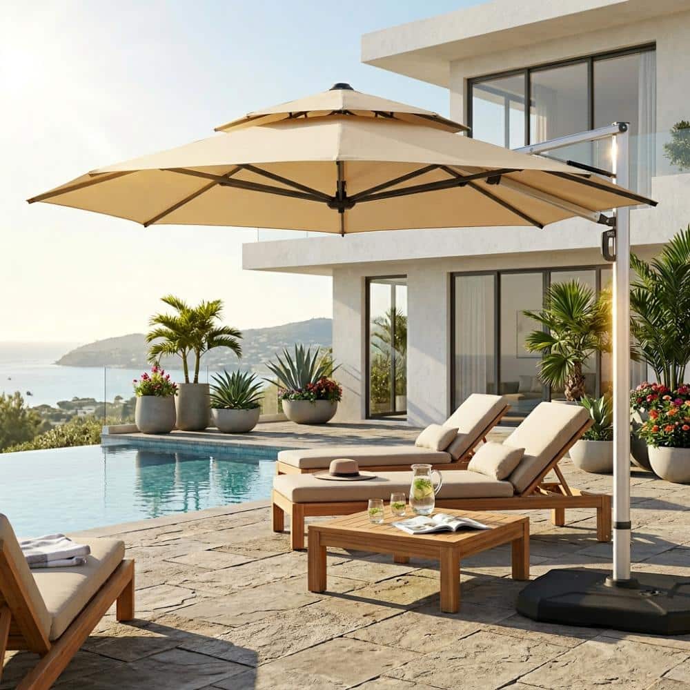 10 ft. Round Double Top Aluminum 360° Rotation Offset Cantilever Patio Umbrella,Beige (Base Included) price history on PriceWatchPro