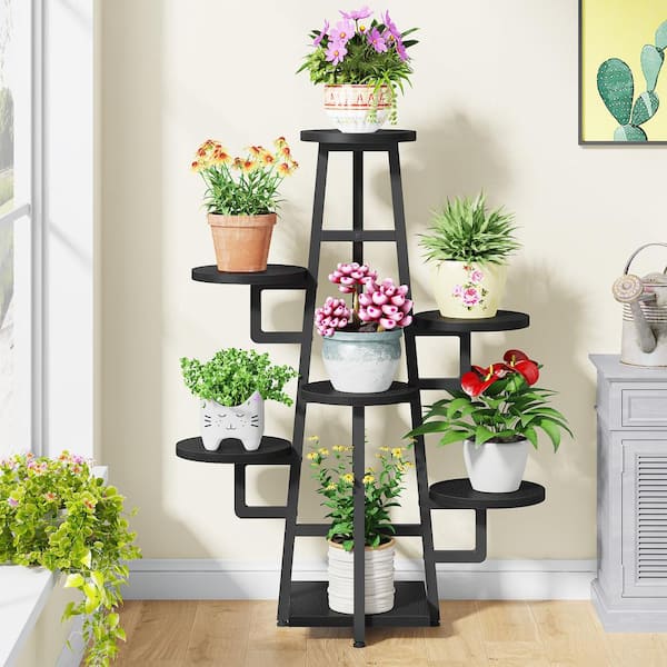 Wellston 44 in. Black Rectangle Engineered Wood Indoor Plant Stand, 7 Tier Corner Plant Pots Holder Rack Flower Stand