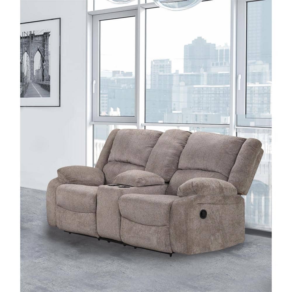 Gray Chenille Reclining Loveseat with Storage and Cup Holders