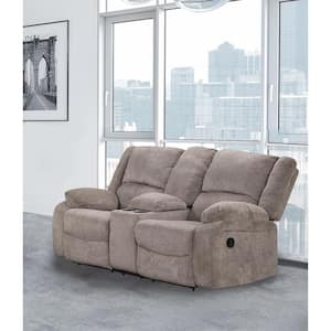 Duke 77.90 in. Gray Chenille 2-Seater Recliner Loveseat With Console