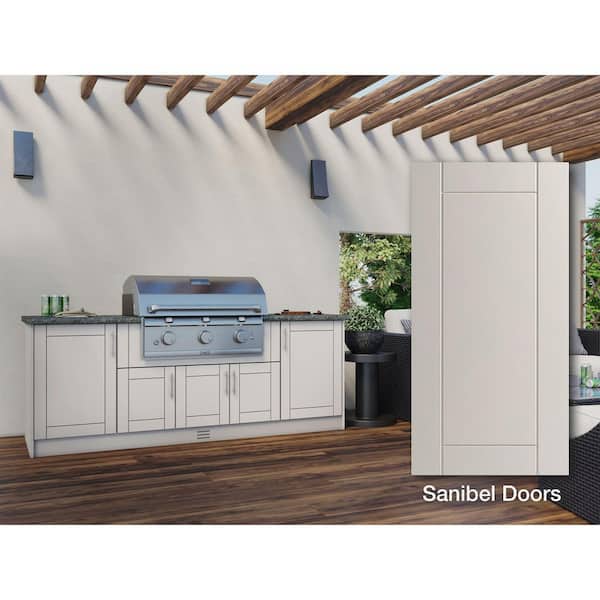 Sanibel Shoreline Gray 12-Piece 91.25 in. x 34.5 in. x 28 in. Outdoor Kitchen Cabinet Island Set