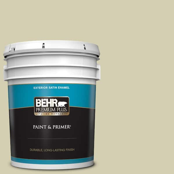 BEHR PREMIUM PLUS 5 gal. #MQ6-55 Pale Ivy Satin Enamel Exterior Paint & Primer