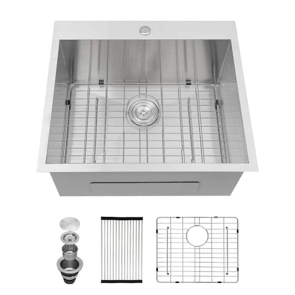 Logmey 25 in. W x 22 in. D Drop-In Single Bowl Laundry/Utility Sink in ...