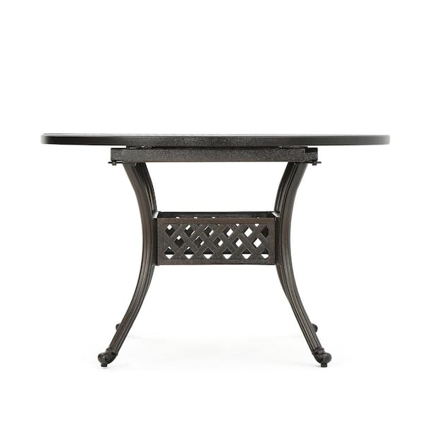 Unbranded Classic Expandable Hammered Bronze Aluminum Outdoor Dining Table, Round Silhouette with Latticework Panel & 4 Curvy Legs