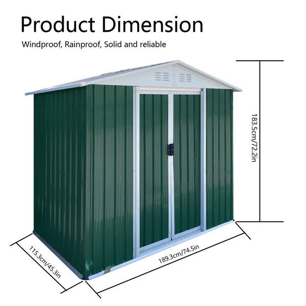 gardenです。 6 ft. W x 4 ft. D Green Outdoor Metal Shed with Sliding Door
