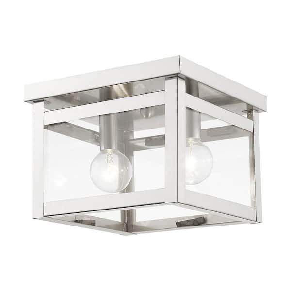 AVIANCE LIGHTING Lyford 8 in. 2-Light Brushed Nickel Flush Mount with Clear Glass