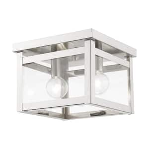 Lyford 8 in. 2-Light Brushed Nickel Flush Mount with Clear Glass