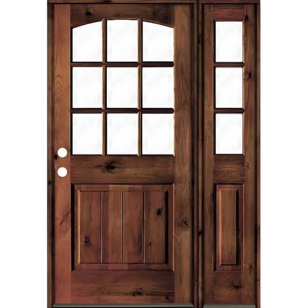 Krosswood Doors 46 in. x 80 in. Alder Right-Hand/Inswing 9-Lite Clear Glass Red Mahogany Stain Wood Prehung Front Door w/ Right Sidelite