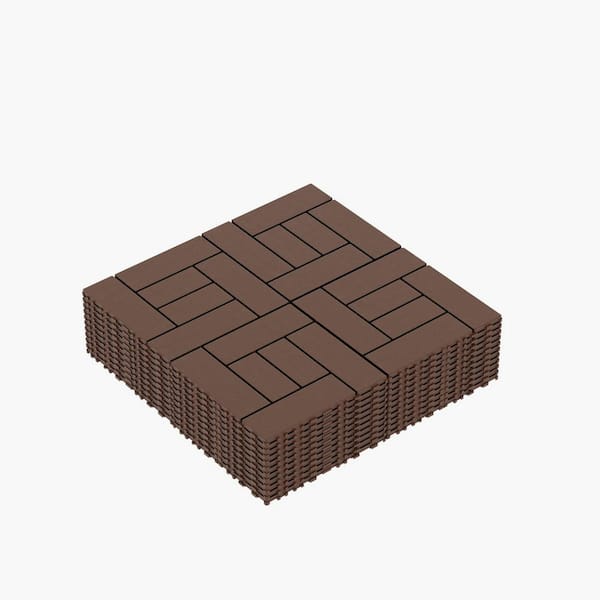 cadeninc 12 in. x 0.75 in. x 44 sq. ft. Red Brown DIY Module Interlocking Decking Tiles Floor Tile, for Porch Poolside (44-Pack)