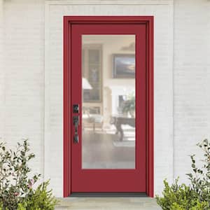 Performance Door System 36 in. x 80 in. VG Full Lite Right-Hand Inswing Clear Red Smooth Fiberglass Prehung Front Door