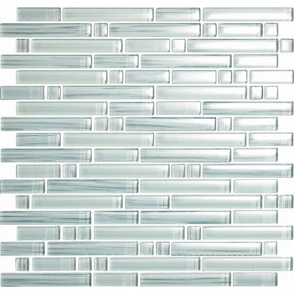 Epoch Architectural Surfaces Brushstrokes Bianco S Strips Mosaic Glass Mesh Mounted - 4 in. x 4 in. Tile Sample
