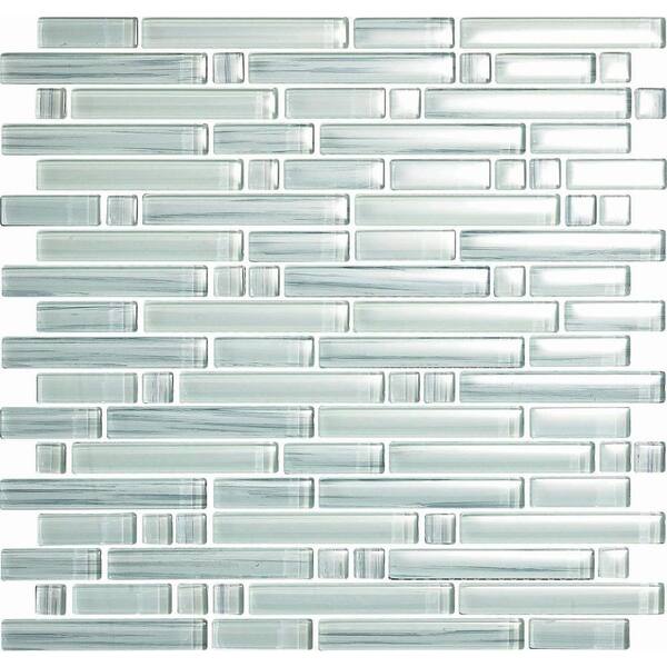 Epoch Architectural Surfaces Brushstrokes Bianco-1506 S Strips Mosaic Glass 12 in. x 12 in. Mesh Mounted Tile (5 Sq. Ft./Case)